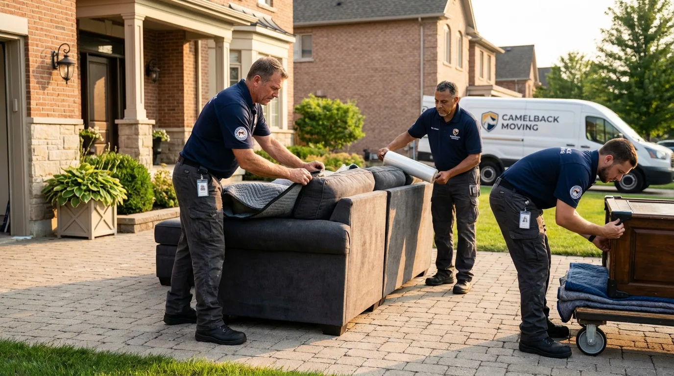 Large estate moving crew wrapping furniture in Monrovia, CA